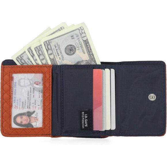 Nautica Women's Rowers End Small Wallet Woven Cognac RFID Bifold Compact Purse - Picture 2 of 3